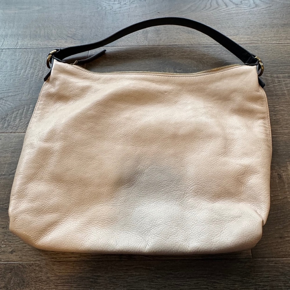 Fossil Tan Leather Hobo Bag Shoulder Bag Large Pocket Black Strap Purse - Picture 3 of 6